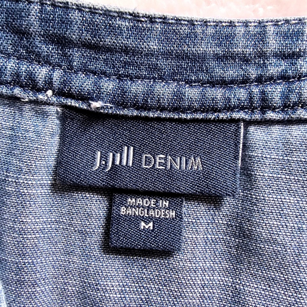 Beautiful J. Jill Denim Shirt Ombre Dip Dye Collarless Button Down Blue White M - Picture 6 of 13